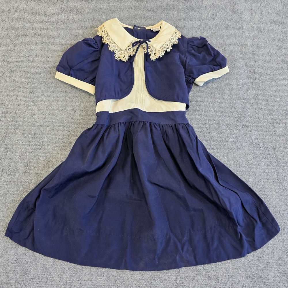50s LOOMCRAFT Fairytale Frock Girls Blue Lace Cottage DRESS Deadstock NWT RARE